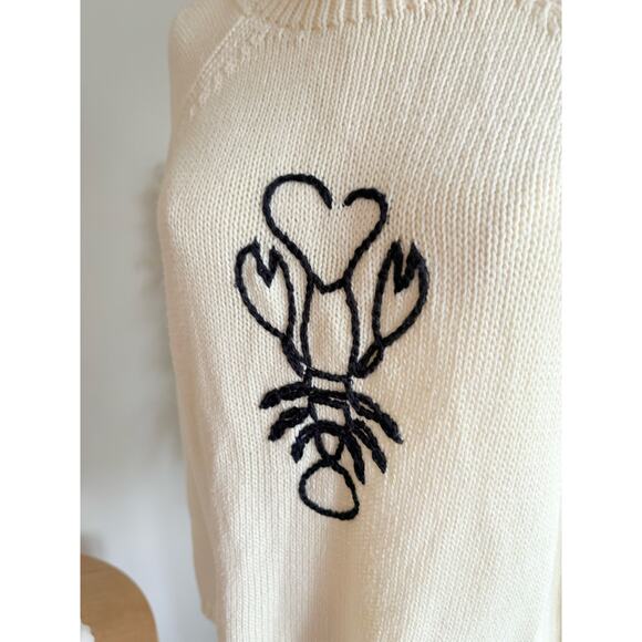Talbots Embroidered Lobster Mock Neck Sweater Womens Medium Ivory Cream Preppy - Picture 4 of 8